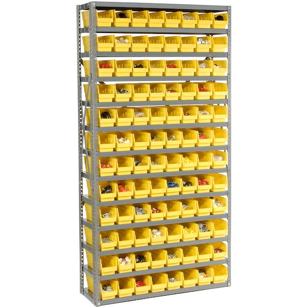Global Industrial Steel Shelving with 96 4inH Plastic Shelf Bins Yellow, 36x12x72-13 Shelves 603443YL - main